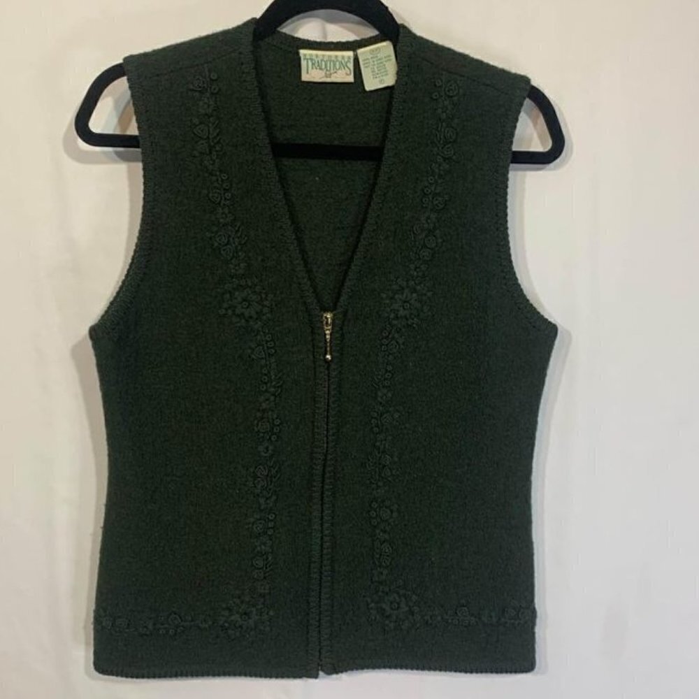 WOMAN’S Northern Traditions Wool Vest. Zipper Closure. Hunter Green. Size Small.